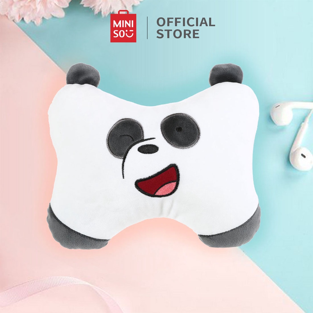 Gối kê cổ ô tô hình xương, gấu We Bare Bears X Miniso chính hãng mềm mịn thoải mái