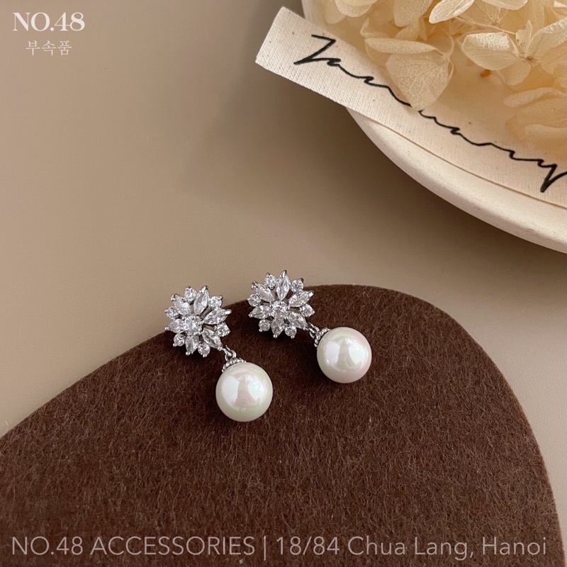 Khuyên tai bạc s925 bông tai ngọc trai nhân tạo mã 0298