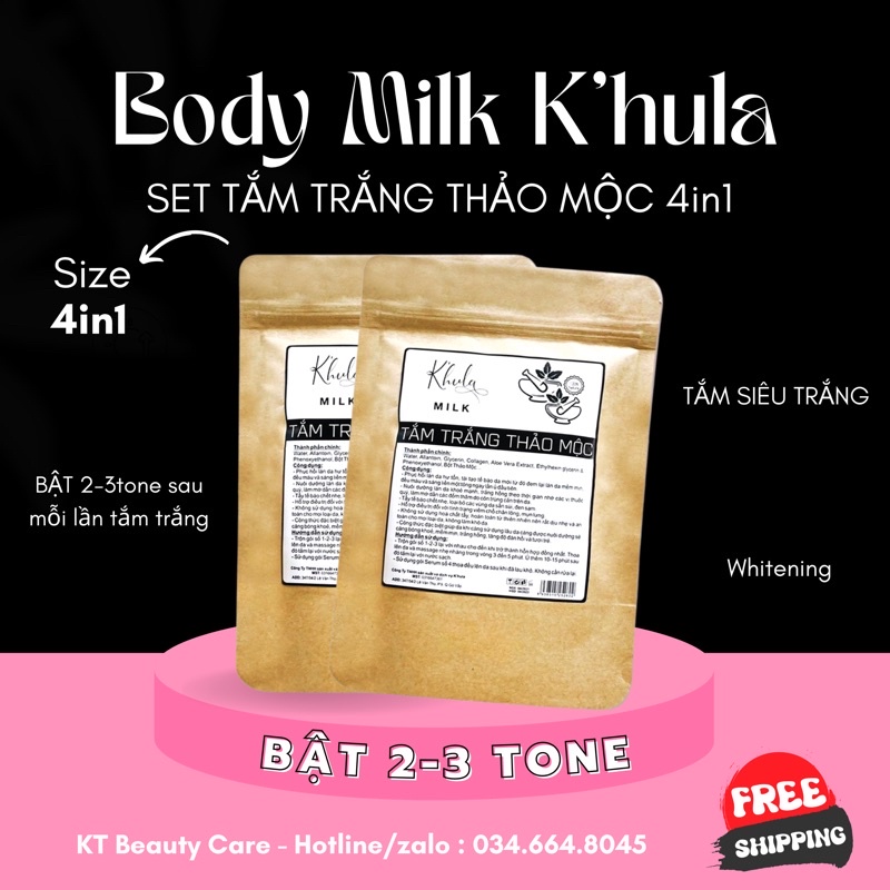 Tắm trắng da thảo mộc K'HULA MILK, dòng tắm trắng body cao cấp, tắm là trắng, hàng chính hãng 100%