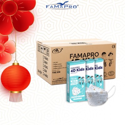[THÙNG 50 HỘP] Khẩu trang y tế trẻ em 3 lớp Famapro 4D Mask Kids cho bé 18-25kg (hộp 10c)