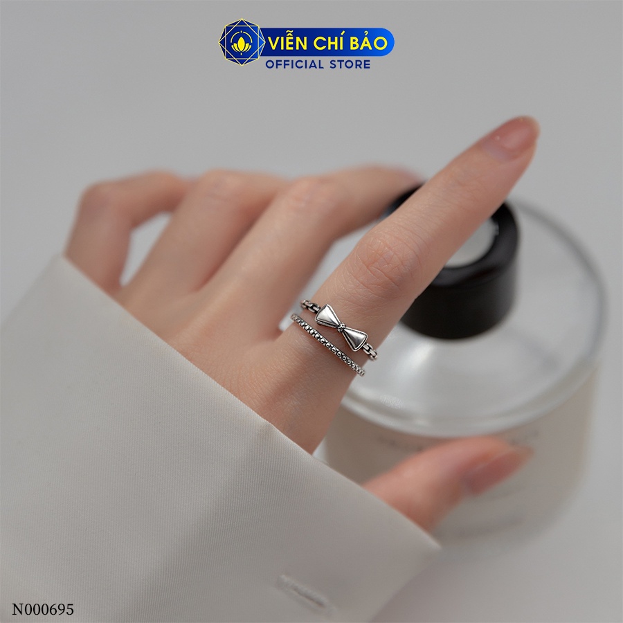 Nhẫn bạc nữ hình nơ 1 hàng bi chất liệu bạc 925 thời trang phụ kiện trang sức Viễn Chí Bảo N000695