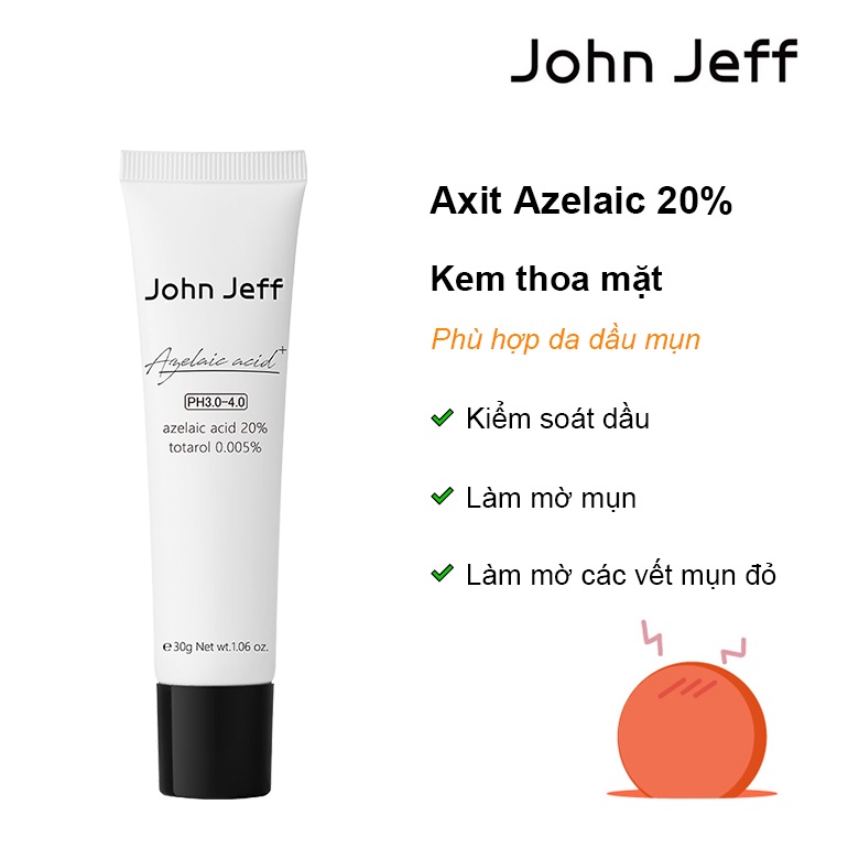 John Jeff Azelaic Acid 20% Kem dưỡng da mặt, Chống mụn trứng cá, Kiểm soát dầu
