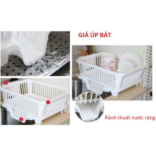 Rổ Úp Bát - Khay Kệ Đựng Chén Bát Dĩa Đũa Muỗng Có Khay Hứng Nước Tiện Lợi