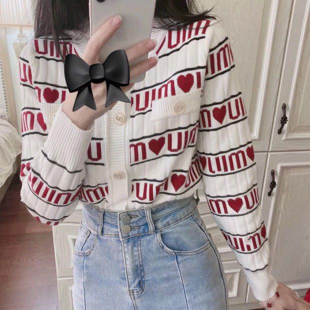 Áo Khoác Cardigan Dệt Kim Dáng Ngắn In Chữ Màu Sắc Thời Trang Xuân Hè 2022 Cho Nữ