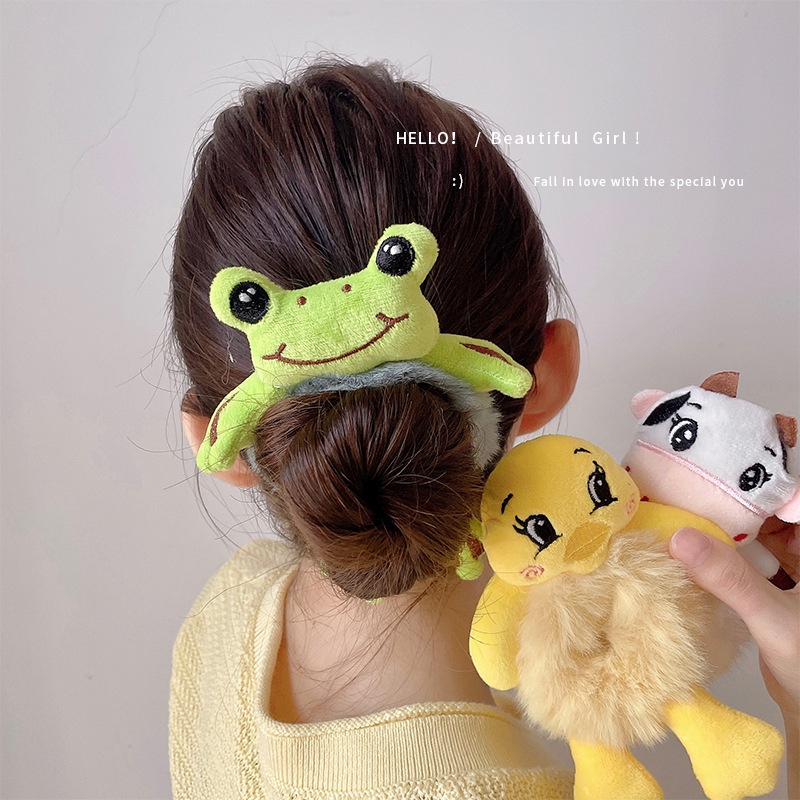 Dây Cột Tóc Lông Nhung Co Giãn Hình Thú Hoạt Hình Dễ Thương Phong Cách Hàn Quốc Cho Nữ