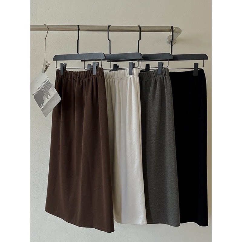 (ORDER) Chân váy thun tăm dày dặn dáng A line suông dài xẻ tà style vintage nhiều màu