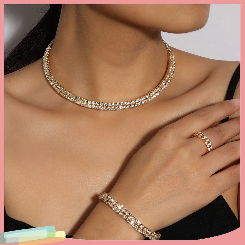 Bộ trang sức 4 món đính kim cương giả thời trang cho nữ