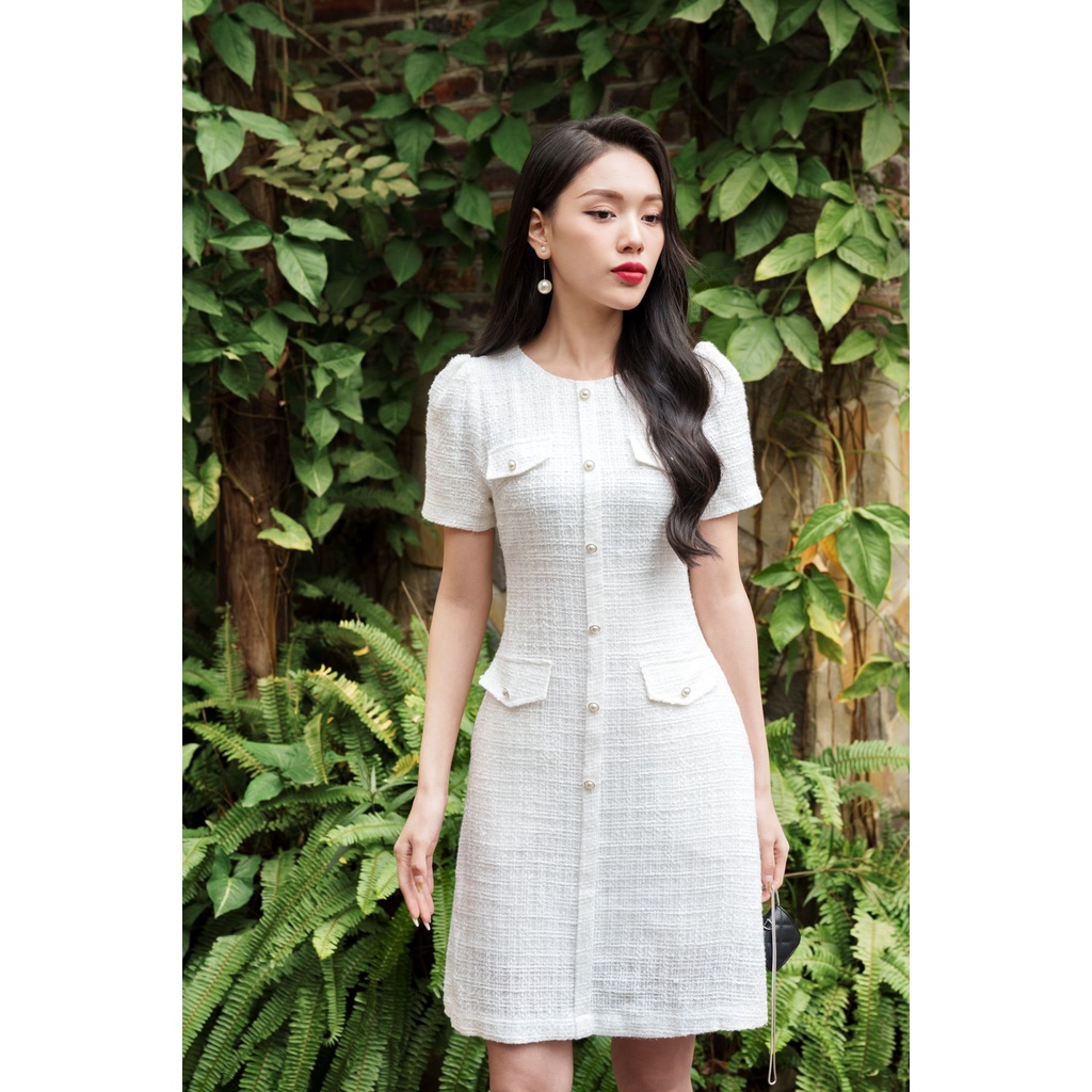 De Leah - Đầm Ôm Tweed Nẹp Trước - Thời Trang Thiết Kế