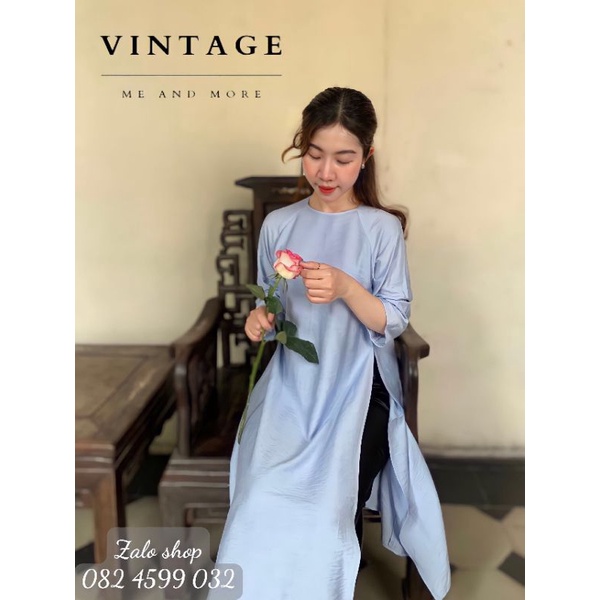 Áo dài suông dáng xưa cách tân (KHÔNG KÈM QUẦN)- màu XANH, shop Vintage Me & More