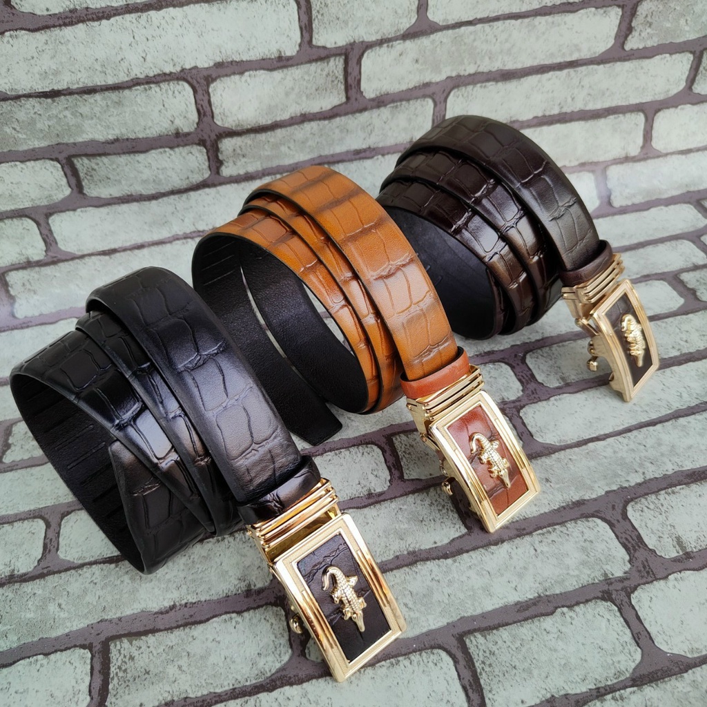 Thắt Lưng Nam Da Bò Lớp 1 Dập Vân Cá Sấu Khóa Tự Động Phong Cách - Dây Lưng- Dây Nịt Da Bảo Hành 12 Tháng