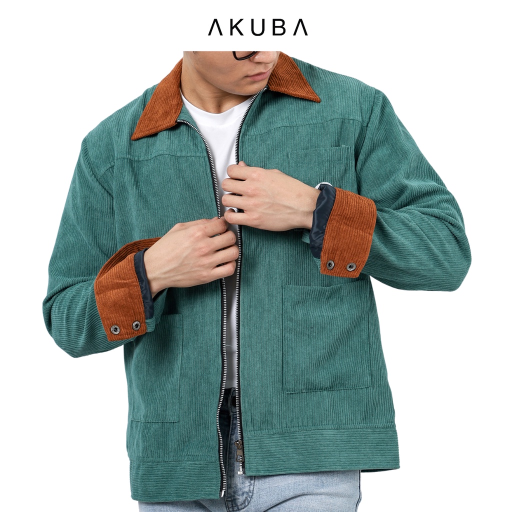 Áo khoác nam Akuba chất nhung tăm phối màu cổ áo và tay áo cá tính nhiều màu 01I0336