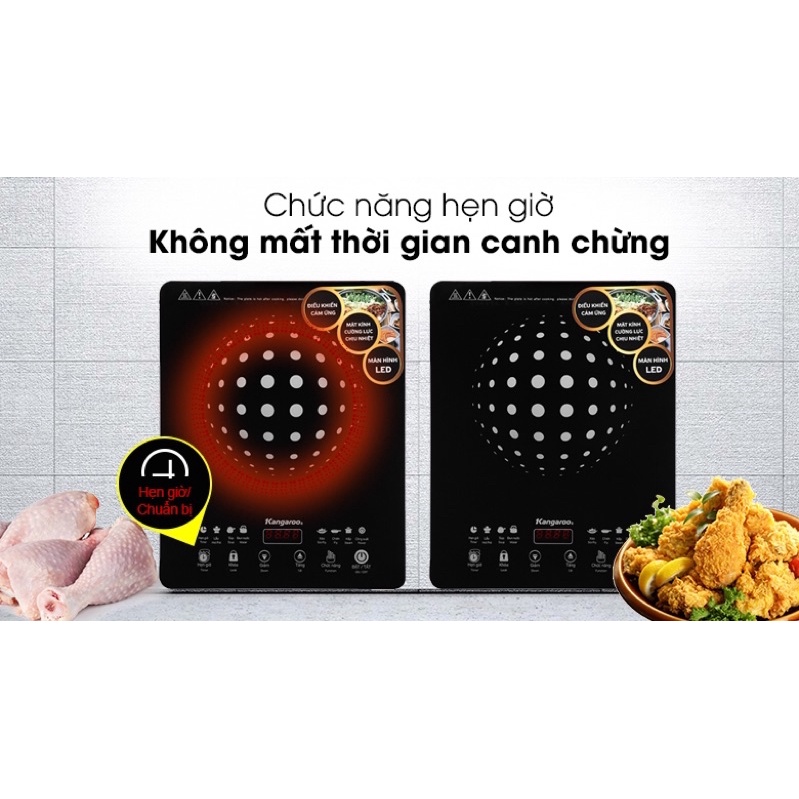 Bếp điện từ Kangaroo KG18IH1 và KG18IH2-trưng bày-Công suất vùng nấu:2000W Điện áp:220-240V~50/60HzKích thước vùng nấu:l