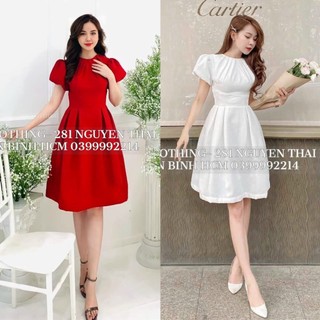 Đầm Váy Nữ Chất Vải Cotton Lạnh Dáng Xoè Tay Phồng Cổ Xếp Ly ( Có Mút Ngực ) Thiết Kế Sang Chảnh Đi Làm Công Sở, Dạ Hội
