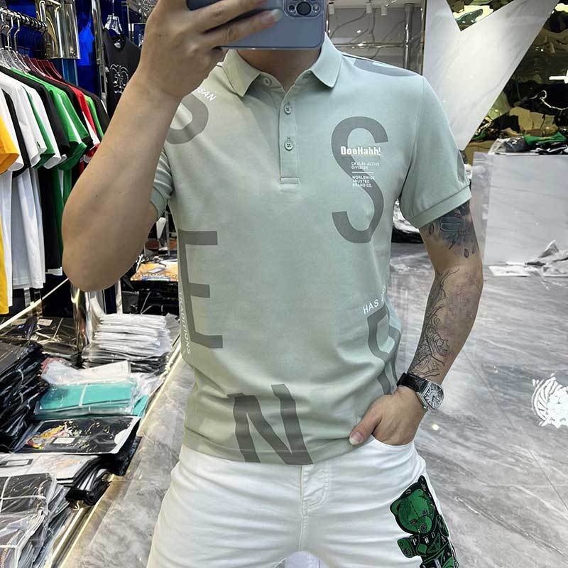 Áo Thun Polo Tay Ngắn Thoáng Khí In Chữ Tương Phản Kiểu Hồng Kông Cá Tính Cho Nam