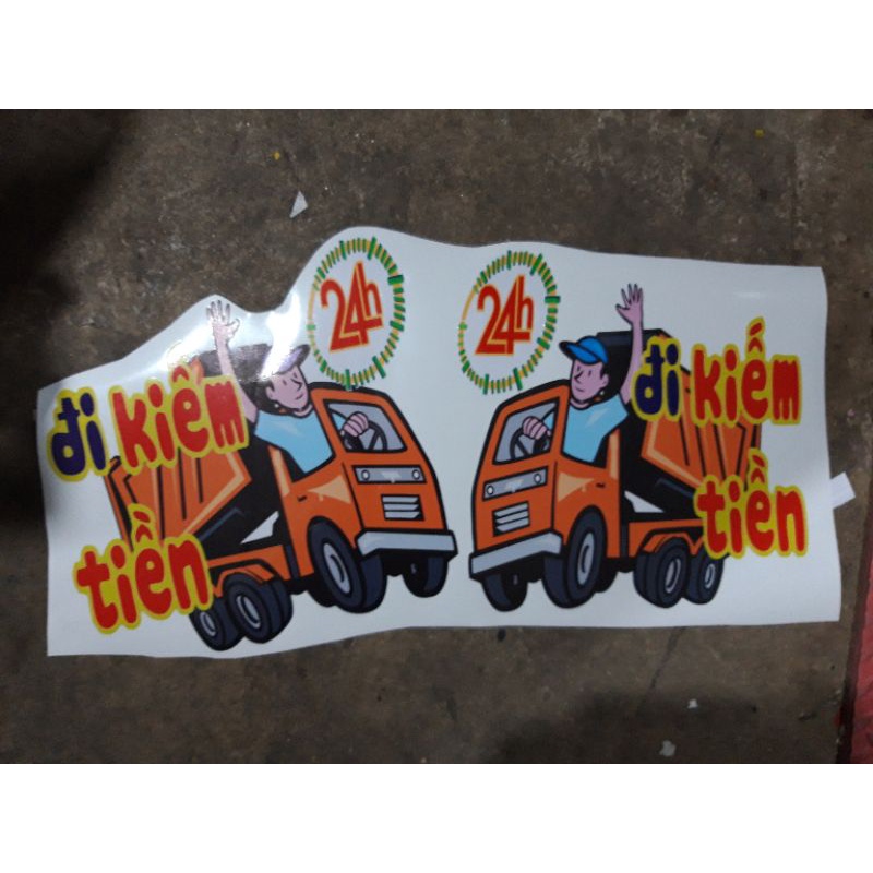 Tem decal 24h đi kiemtien dán trang trí xe ô tô , Tem stickers kèm chữ 24h đi kiem tien