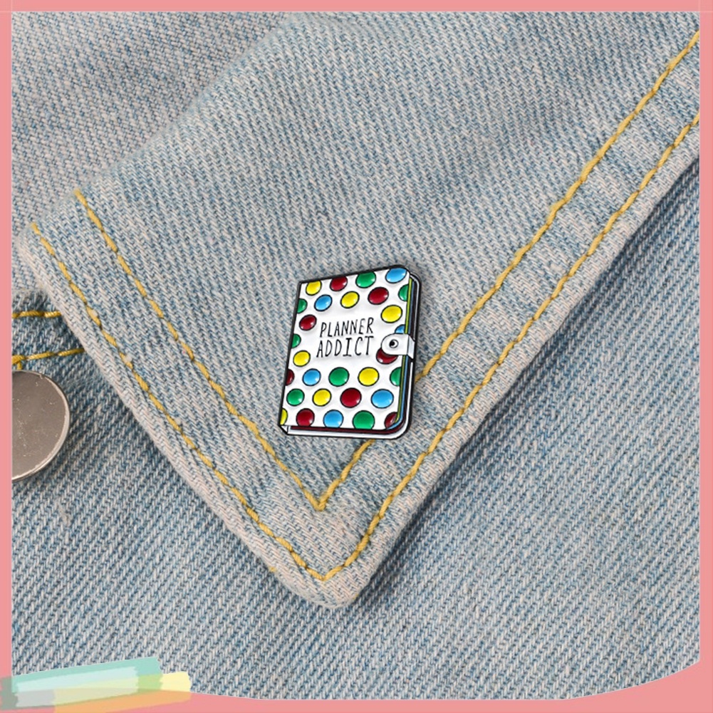 【LK】Planner Addict Book Colorful Dots Enamel Brooch Pin Denim Backpack Badge