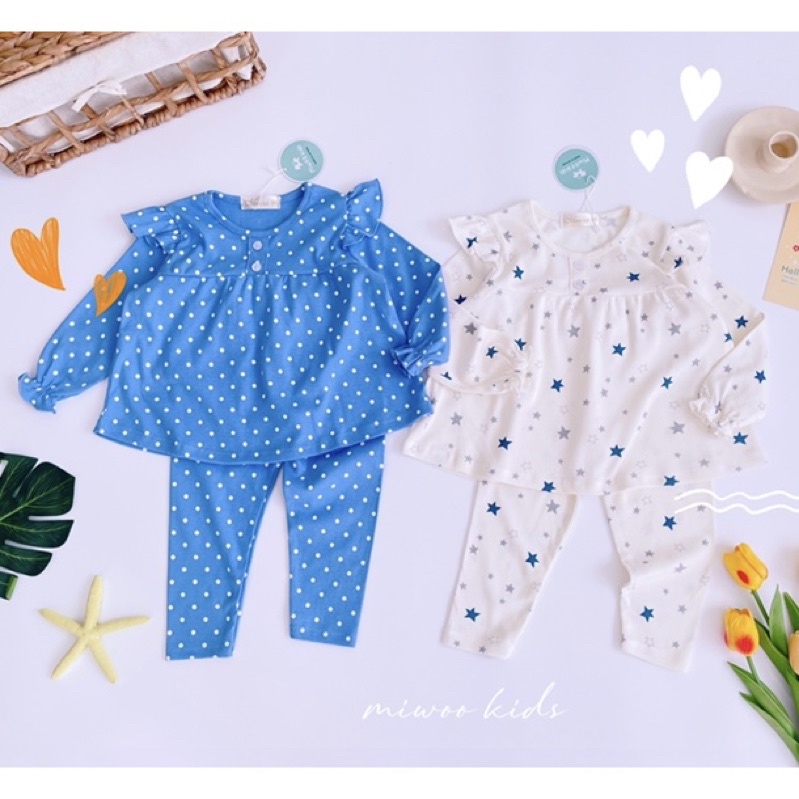 Đồ bộ tay dài bé gái babydoll Miwoo xuất Nhật