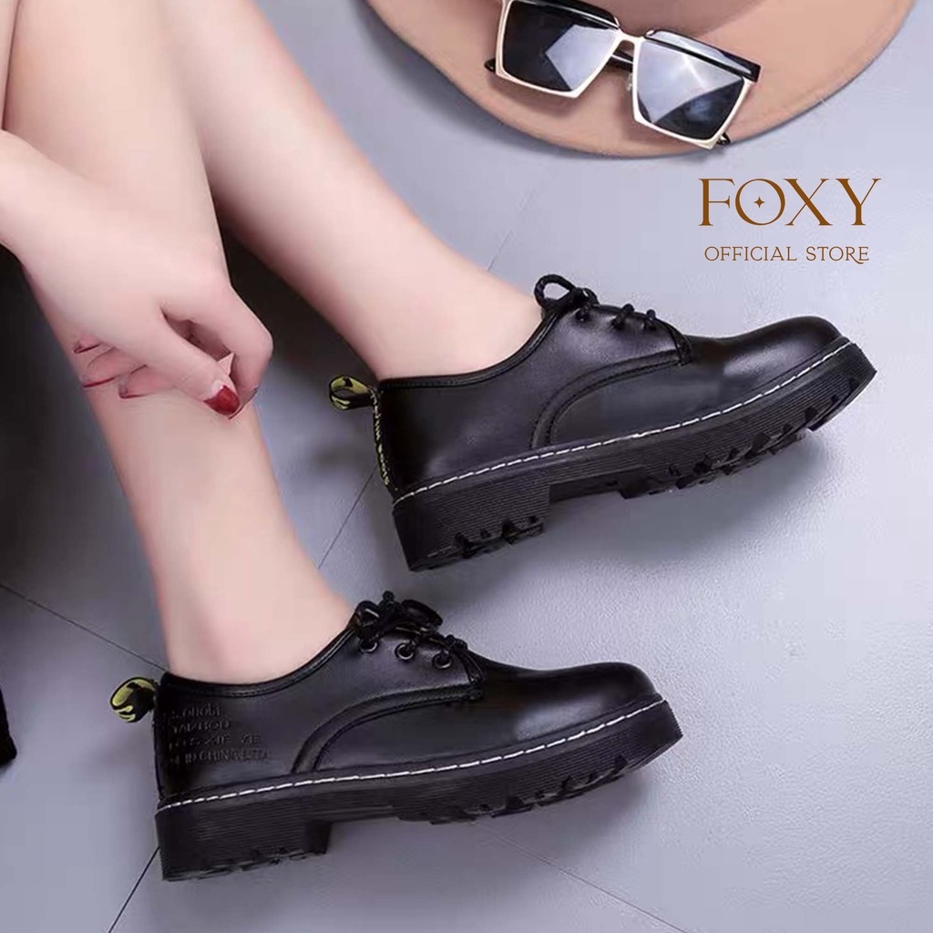 Giày oxford nữ, giày loafer nữ da mềm cao cấp màu đen đế cao FOXY - FOX058