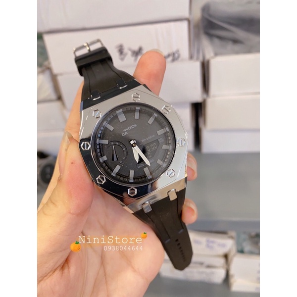 Đồng hồ thời trang B2100 dây nhựa viền kim loại cá tính cho nam