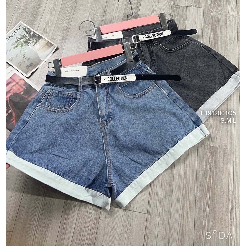Quần jean short lật lai phối túi kèm đai!