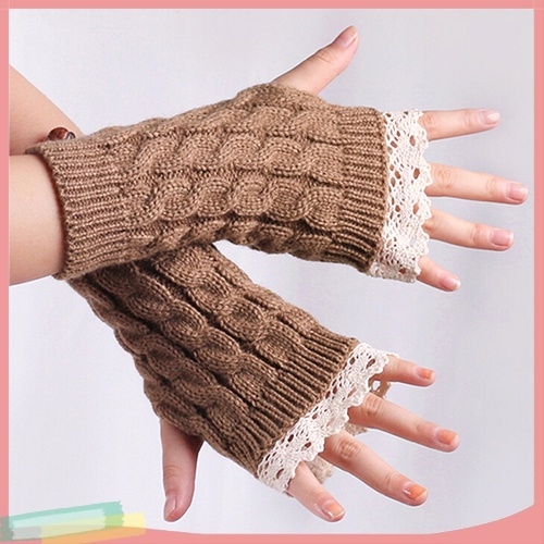 Đôi găng tay len hở ngón phối ren độc đáo trẻ trung cho nữ