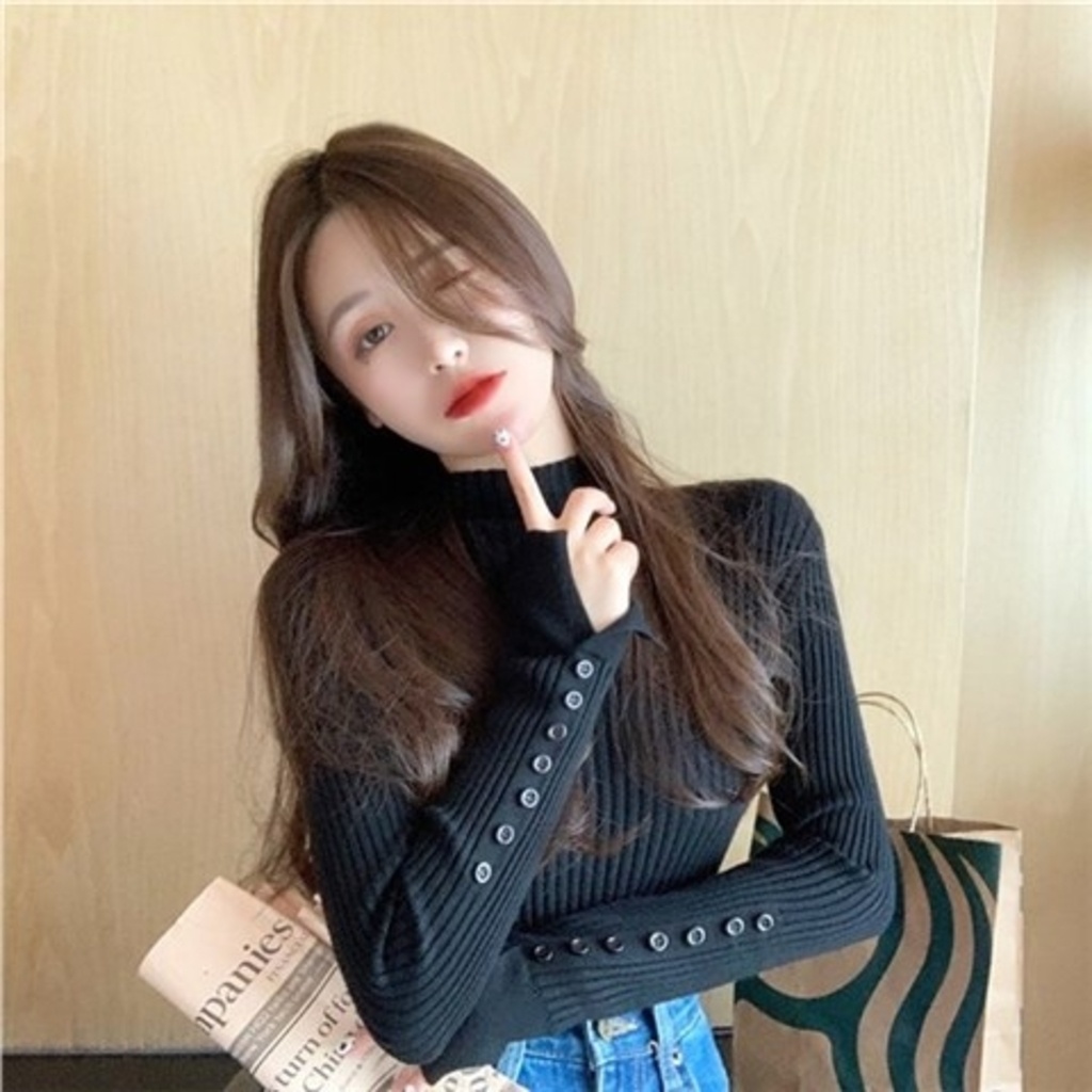 Áo Dệt Kim Cổ Lọ Màu Sắc Thanh Lịch Cho Nữ