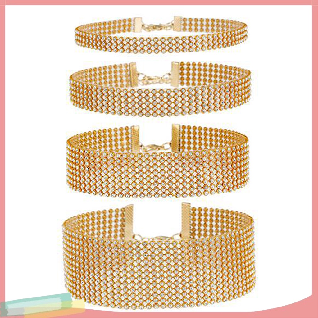 Vòng cổ choker bản rộng đính kim cương giả thời trang dành cho nữ