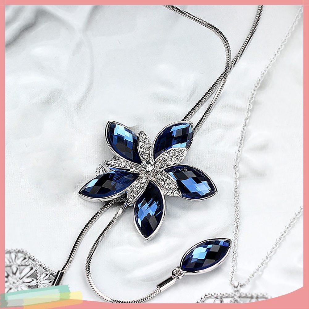 Dây chuyền dáng dài mặt hoa đính đá thanh lịch dành cho nữ