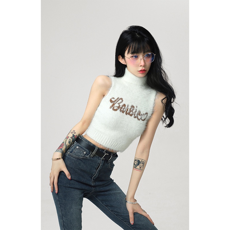 Cocory vn Áo Croptop Sát Nách Lông Nhung In Chữ Thời Trang Mùa Thu Quyến Rũ Cho Nữ