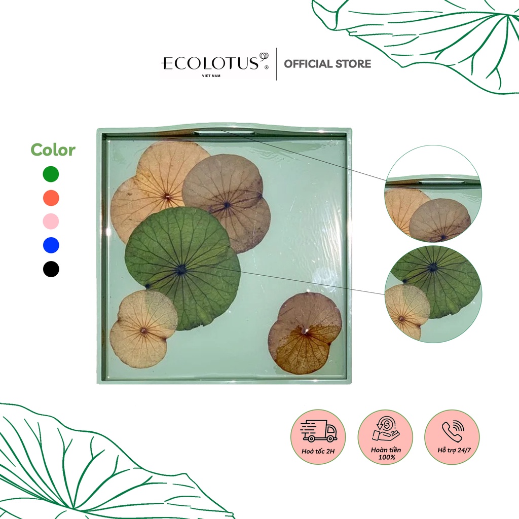 Khay Sơn Mài Trang Trí Họa Tiết Lá Sen - Hình Vuông 28x28Cm, Quà Tặng Tiệc Cưới, Quà Tặng Giáng Sinh, Noel 2022