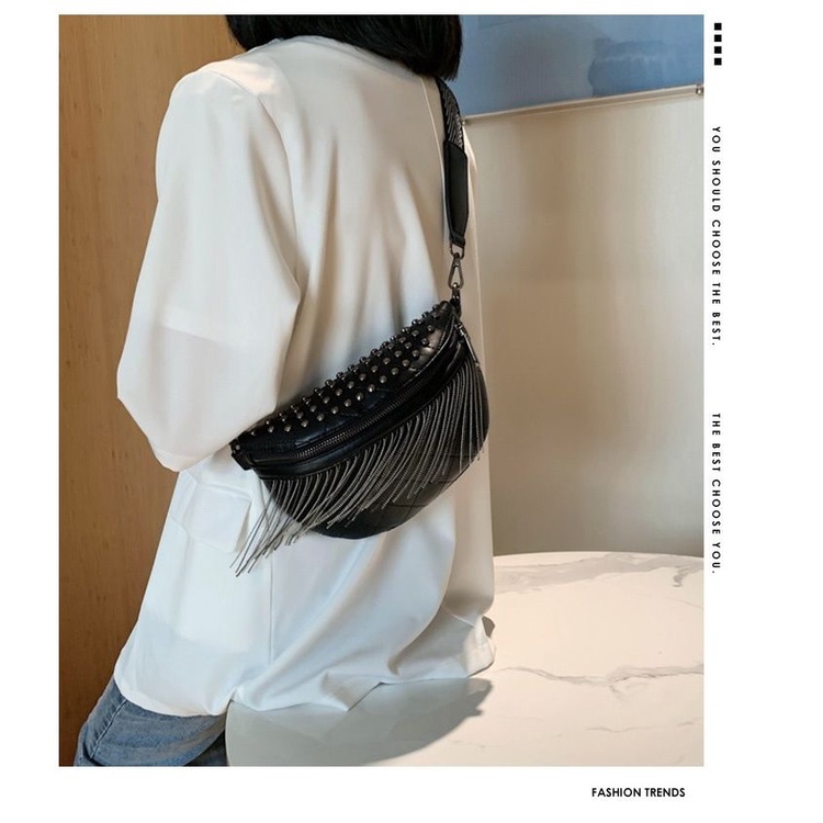 Hàng Có Sẵn!✨Túi Đeo Chéo Đính Đinh Tán Phối Tua Rua Thời Trang 2022 Cho Nữ