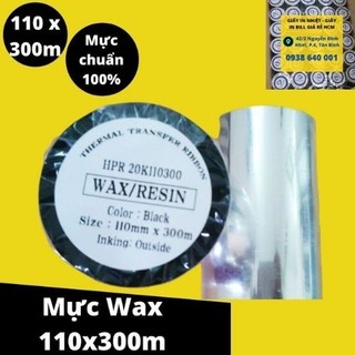 10 cuộn mực wax in mã vạch - cuộn giấy than - ruy băng wax ribbon 110mmx300m
