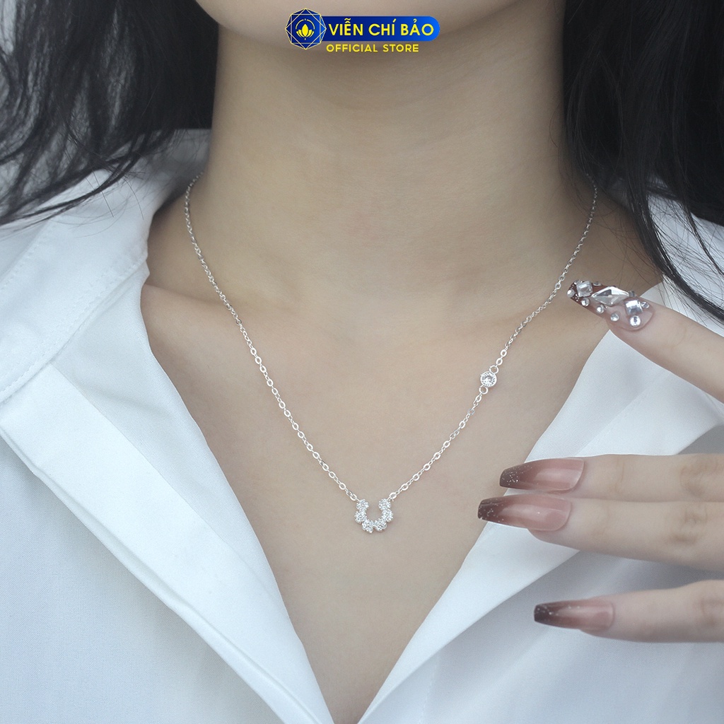 Dây chuyền bạc nữ dải hoa chữ U đính đá chất liệu bạc 925 thời trang phụ kiện trang sức Viễn Chí Bảo D400881