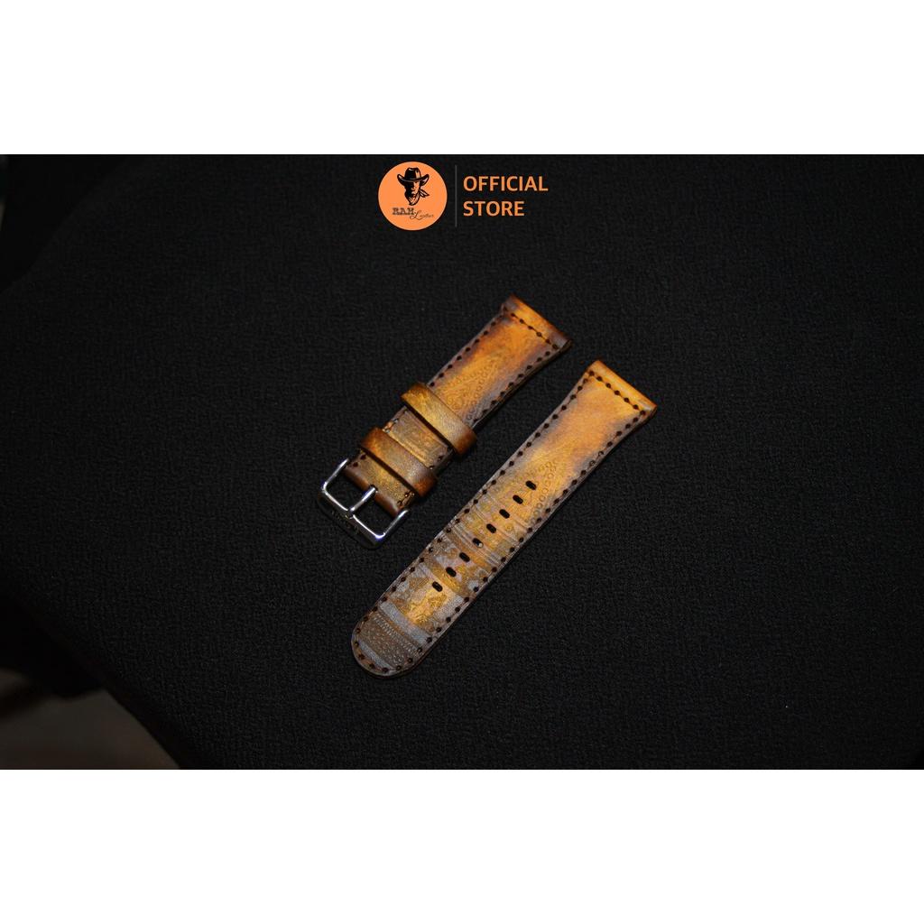 Dây Đồng Hồ Da Veg Ý Cao Cấp Italia Nhuộm Thủ Công Ram Trống Đồng 2022 Màu Vàng Nâu Size 26mm