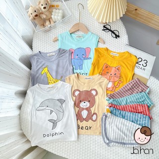 Đồ bộ MINKY MOM cho bé trai bé gái ba lỗ thun lạnh phối sọc dệt, bộ quần áo trẻ em 3 lỗ mặc ở nhà 1 2 3 4 5 tuổi BS005