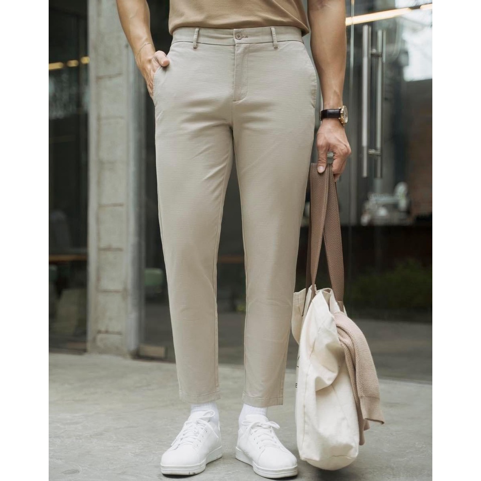 Quần Khaki Americus Gosani Màu Be Và Màu Kem Trơn Có Sọc Gân