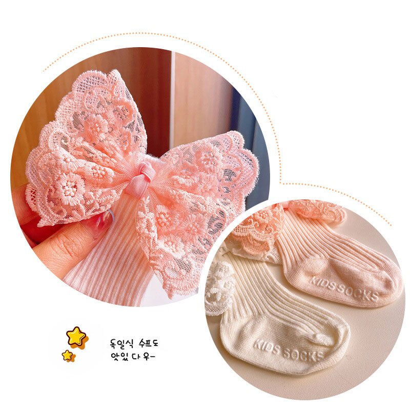 Set Băng Đô Nơ + Tất Ren Co Giãn Dễ Thương Cho Bé Gái