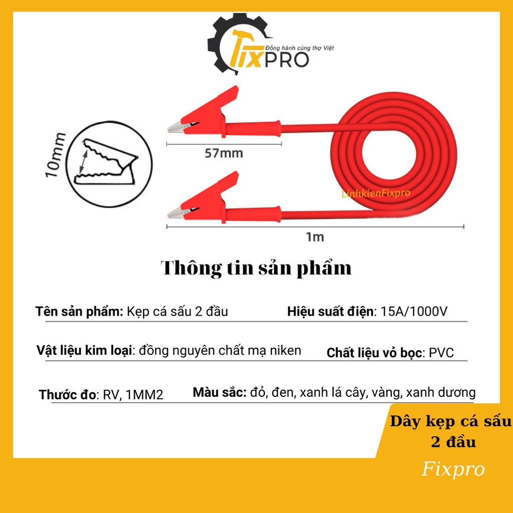 Dây kẹp cá sấu 2 đầu lõi đồng nguyên chất dài 1m