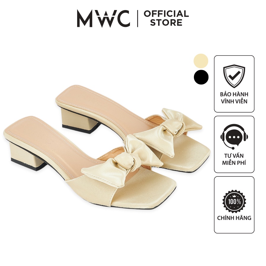 Guốc MWC 4182 - Guốc Cao Gót Gót Vuông 3CM Quai Ngang Đính Nơ Nữ Tính