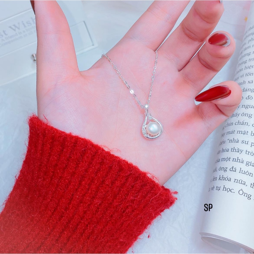 Set dây chuyền bông tai trai nước ngọt bạc ta