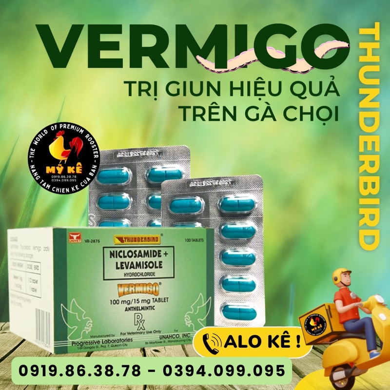 Vermigo - xo lai dành cho gà đá - 5 vĩ, 10 viên/ vĩ