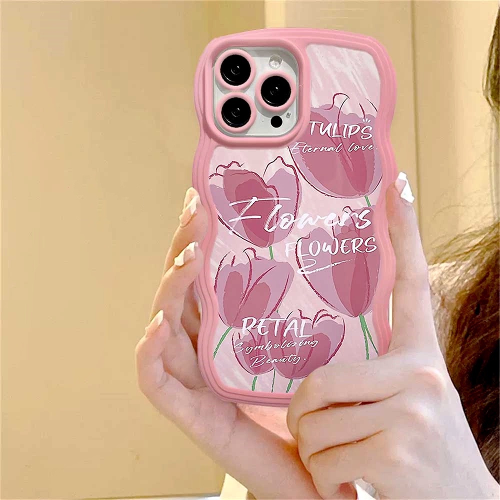 Ốp Điện Thoại TPU Mềm Họa Tiết Hoa Tulip Viền Lượn Sóng Cho iPhone 11 14 12 13 Pro MAX 7 8 Plus 6s Plus XR 14Plus XS MAX SE 2020