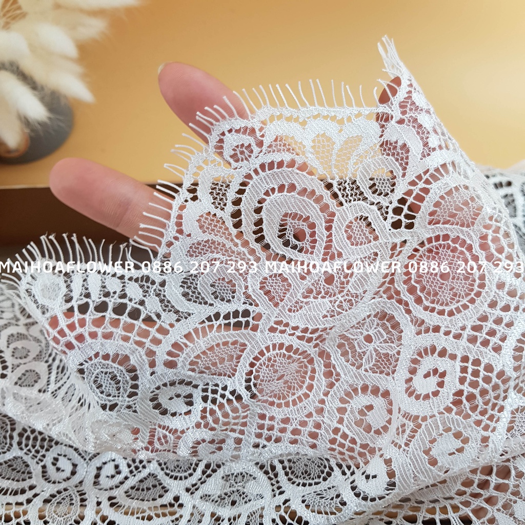 Dây viền ren lưới trắng LMI1T dài 3 mét rộng 18cm đẹp mỏng mềm dùng may đồ và trang trí decor Maihoaflower
