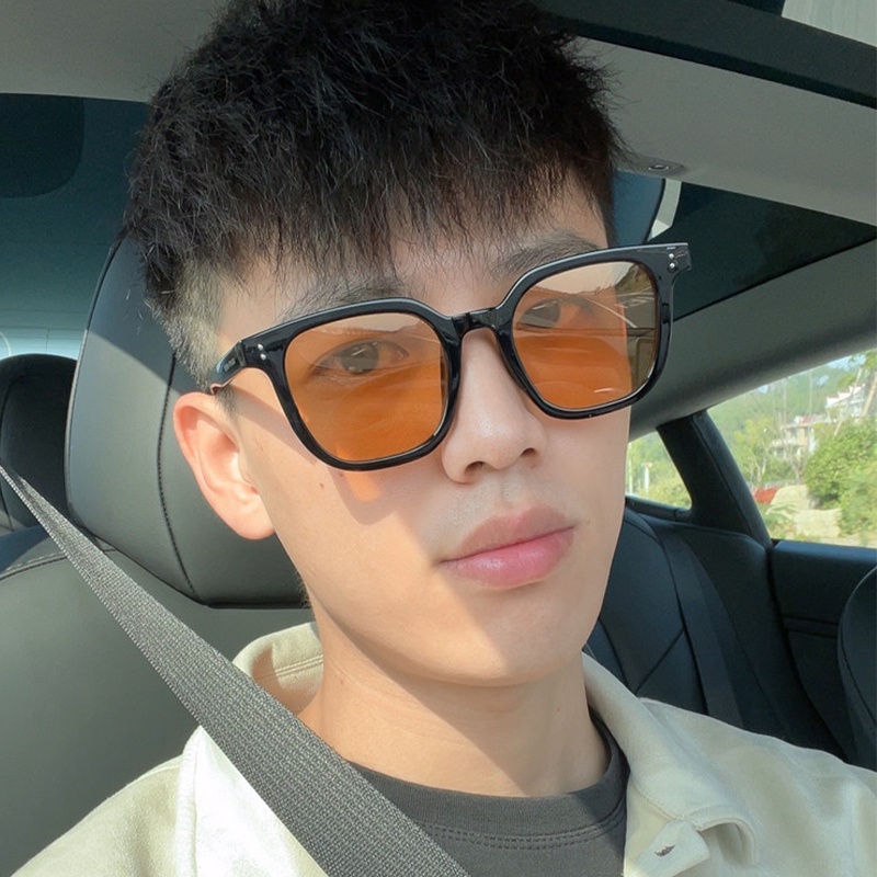 Kính Chống Nắng Irislove UV400 Tròng Vuông Màu Cam Trong Suốt Kiểu Cổ Điển Cho Nam