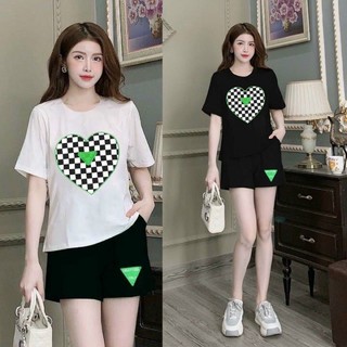 Sét bộ short thun cotton 💯 áo thêu trái tim