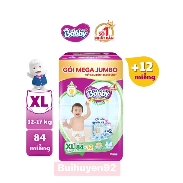 Combo 2 Tã quần Bobby mới Mega Jumbo M120/L104/XL92/XXL84