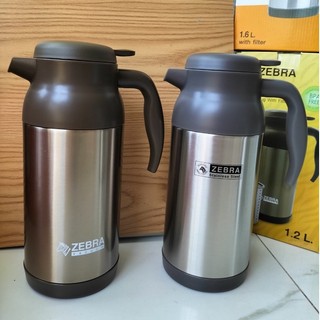 Bình trà giữ nhiệt Zebra Thái Lan cao cấp, có lưới lọc và vòi rót 1.2L-112933- màu inox