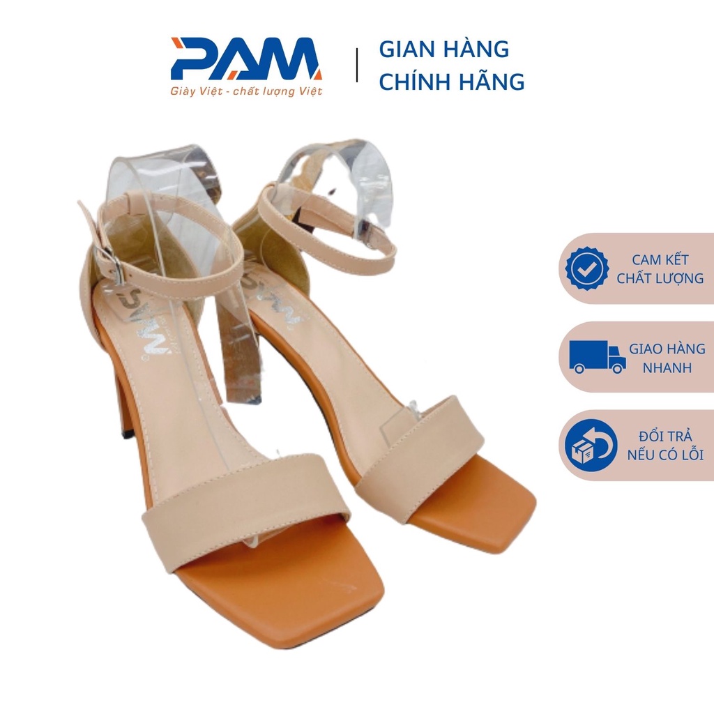 Giày Sandal Nữ Cao Gót PAM Giày Việt - Chất Lượng Việt Mũi Vuông Phối 2 Màu Độc Đáo 9cm - SDCGT703 - Size 35-39