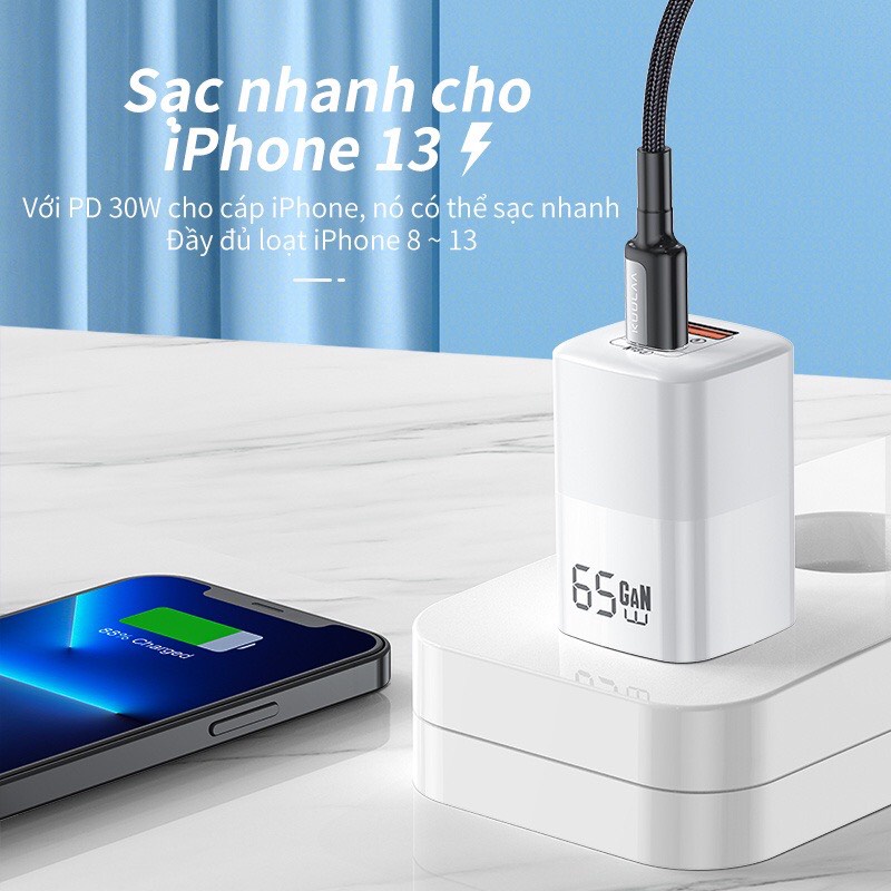 Củ Sạc Nhanh Kuulaa GaN 65W - Quick Charge 4.0, PowerDelivery 3.0 - USB-C Cho Macbook, IPhone, Samsung - Hàng Chính Hãng