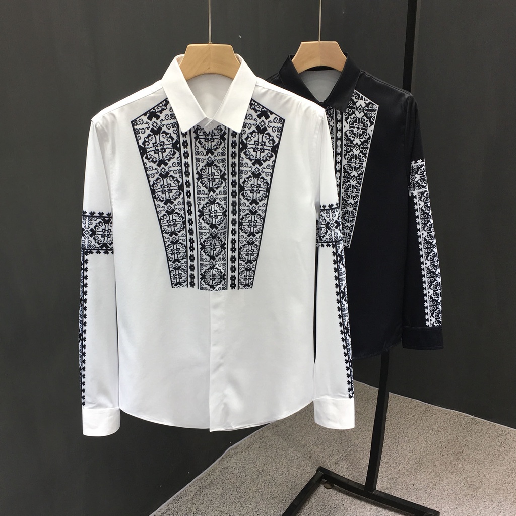 Áo Sơ Mi Tay Dài In Họa Tiết Thời Trang Thu Đông Cao Cấp Cho Nam